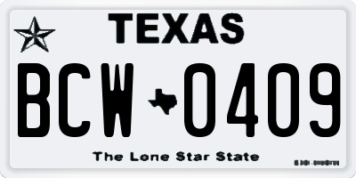 TX license plate BCW0409