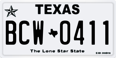 TX license plate BCW0411
