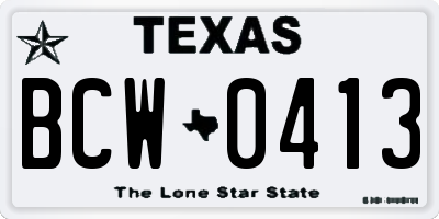 TX license plate BCW0413