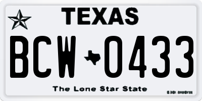 TX license plate BCW0433
