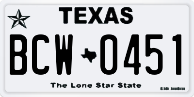 TX license plate BCW0451