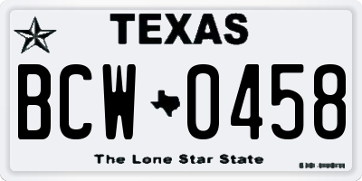 TX license plate BCW0458