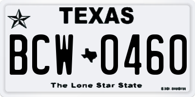 TX license plate BCW0460