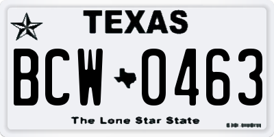 TX license plate BCW0463