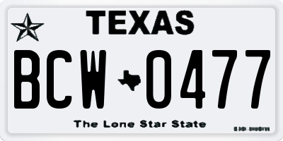 TX license plate BCW0477