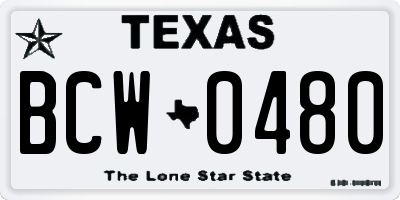TX license plate BCW0480