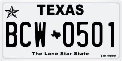 TX license plate BCW0501