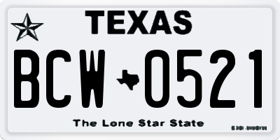 TX license plate BCW0521
