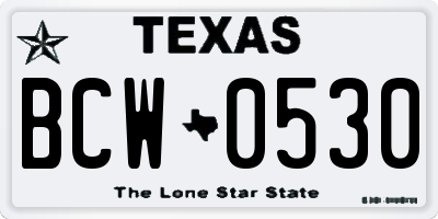 TX license plate BCW0530