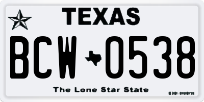 TX license plate BCW0538