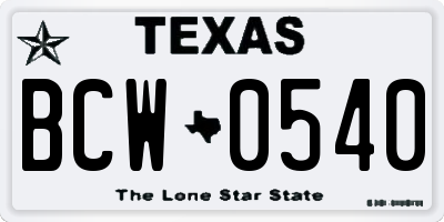 TX license plate BCW0540