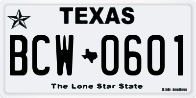 TX license plate BCW0601
