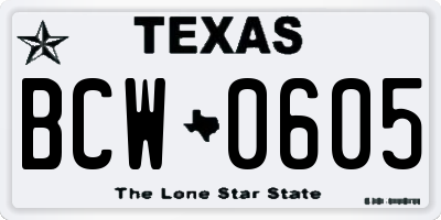 TX license plate BCW0605