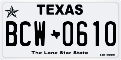 TX license plate BCW0610