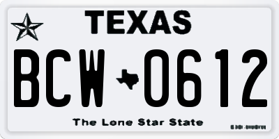 TX license plate BCW0612