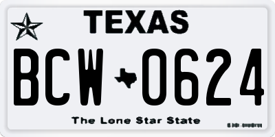 TX license plate BCW0624