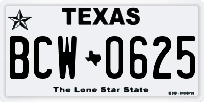 TX license plate BCW0625