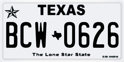 TX license plate BCW0626