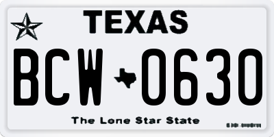 TX license plate BCW0630