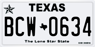 TX license plate BCW0634