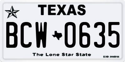 TX license plate BCW0635
