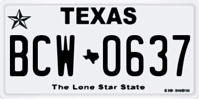 TX license plate BCW0637