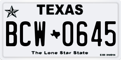 TX license plate BCW0645