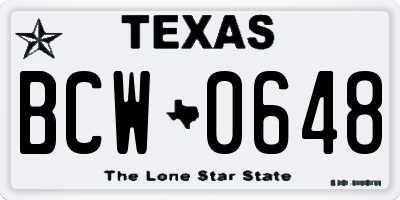 TX license plate BCW0648