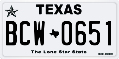TX license plate BCW0651