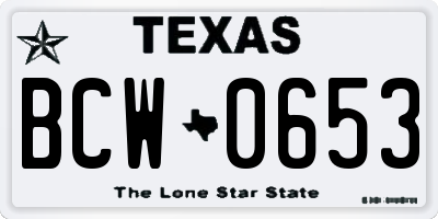 TX license plate BCW0653