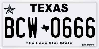 TX license plate BCW0666