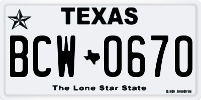 TX license plate BCW0670