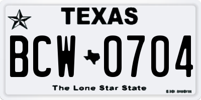 TX license plate BCW0704