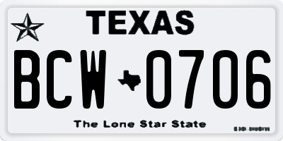 TX license plate BCW0706