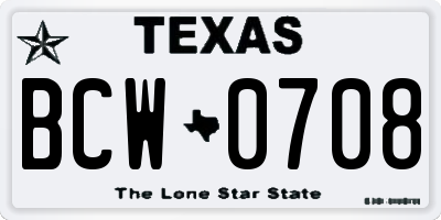 TX license plate BCW0708