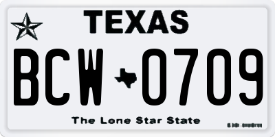 TX license plate BCW0709