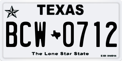 TX license plate BCW0712