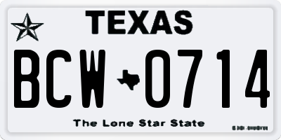 TX license plate BCW0714