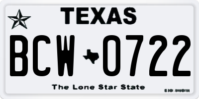 TX license plate BCW0722