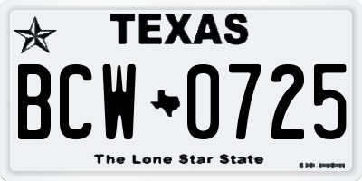 TX license plate BCW0725