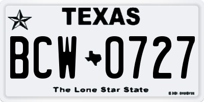 TX license plate BCW0727