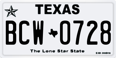 TX license plate BCW0728