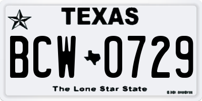 TX license plate BCW0729