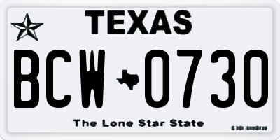 TX license plate BCW0730