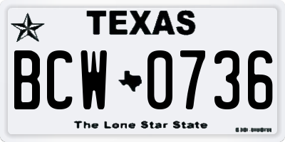 TX license plate BCW0736
