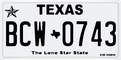 TX license plate BCW0743
