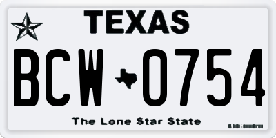TX license plate BCW0754