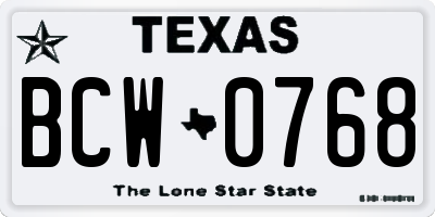 TX license plate BCW0768
