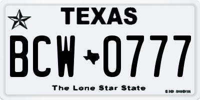 TX license plate BCW0777