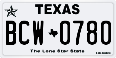 TX license plate BCW0780